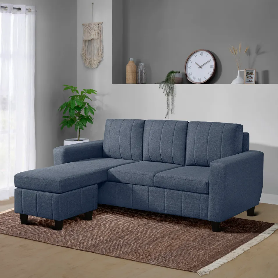 Sofa Bae - 4 Seater Interchangeable L Shape Sofa Set (Fabric, Ocean Blue)
